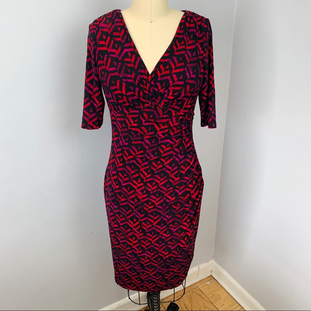 Ralph Lauren Ruched V-Neck Bodycon Dress